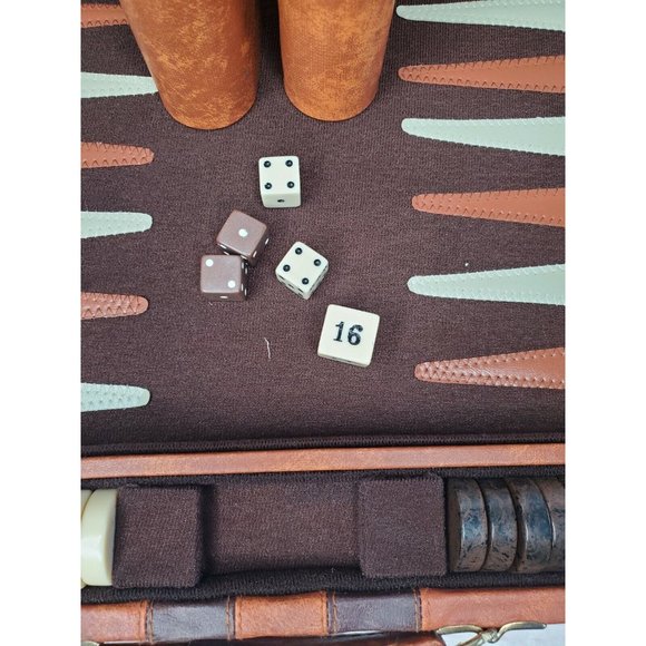 Vintage Tan Brown Stripe Backgammon Family Board Game With Booklet - Picture 4 of 12